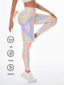 Core Rhythm Printed Women's Leggings, Elastic High Waist Skinny Workout Tights - Multicolor - View 4
