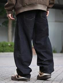 Devon Thys Quần Jeans Ống Rộng Rộng Cổ Điển Cho Nam, Phong Cách Đường Phố Thường Ngày Tiên Phong - Quần Áo Liền Quần Rộng Vừa Vặn Thời Trang - màu đen - Xem 2
