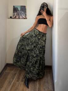 StreetHx Women's Drawstring Waist Casual Camouflage Denim A-Line Skirt - Multicolor - View 8