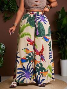 Slaydiva 音乐节度假胜地加大码女式长款印花阔腿裤热带风情女式夏季阔腿裤热带度假女装 - 彩色 - 查看 7