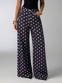 Aloruh Quần jeans nữ dáng rộng, họa tiết chấm bi, có túi, kiểu dáng thường ngày. - Màu xanh lam - Xem 6