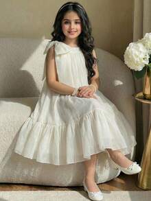 SHEIN Tween Girl Elegant Solid Apricot Organza Bow Decor Halter Neck Ruffle Hem A-Line Dress Elegant Solid Color Dress Cream Dress For Girls Ivory Dress For Girls Girls Bow Dress Girls Ruffle Trim Dress Picnic Dress Aesthetic Dresses For Summer Girls Ruffle Dress Girls Cream Girls Dress Ivory Dress Girls Beige Dresses For Girls Cream Dresses For Kids Ivory Or Champagne Dress For Tween Long Beige Dress Kids Girls Elegant Dress Soft Yellow Elegant Off-White Dress For Tweens - Apricot - View 7