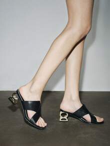 Bholvia Sandalias de tacón alto negro para mujer, cómodas y versátiles con punta cuadrada, estampado de piel de serpiente y tacón asimétrico - Negro - Ver 7