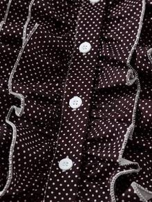 Sunspun 大码女式波点荷叶边下摆休闲百搭日常上衣，深棕色 - 彩色 - 查看 3