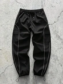 EVRINFINITE 男士休闲直筒时尚工装裤，秋季 - 黑色 - 查看 1