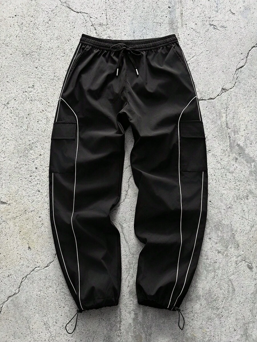 EVRINFINITE 男士休闲直筒时尚工装裤，秋季 - 黑色 - 查看 1