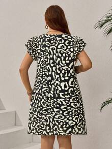 EMERY ROSE Plus Size Leopard Print Ruffled Hem Casual Vacation Dress,Vacation Outfits Woman,Summer Clothes - Black - View 6