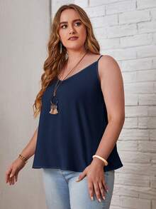 EMERY ROSE Camiseta de tirantes de unicolor informal de talla grande - Azul Marino - Ver 5
