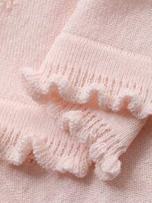 FRIFUL Áo khoác cardigan nữ màu hồng trơn, viền bèo nhún, dáng rộng, thoải mái - Màu be - Xem 3