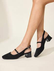 CUCCOO CHICEST 女士百搭通勤简约搭扣高跟鞋 - 黑色 - 查看 7