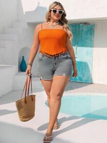 Vivid Eden 大码女式橙色休闲优雅浪漫度假柔软弹力吊带背心，适合度假、夏季、春季和海滩穿着。 - 橘色 - 查看 7