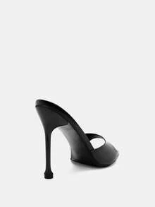 Glitzique Women's Black Pyramid Decor Square Toe High Heel Mule Sandals, Elegant Party Heels Spring Shoes Summer Shoes - Black - View 7