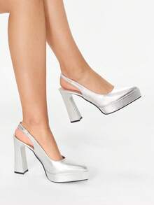 Glitzique 女士镂空高跟鞋，超高跟，粉色、杏色、白色、黑色、红色、银色、金色可选，时尚鞋履 - 銀色 - 查看 2