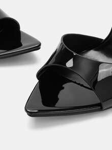 Glitzique Elegant Minimalist Pointed Toe Stiletto Heel Slide Sandals - Black - View 12