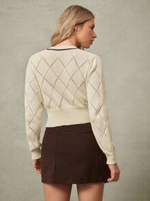 WESTFADE 圆领菱形图案纽扣前襟长袖蝴蝶结开衫毛衣，适合春季、度假、夏季、海滩、音乐节、乡村音乐节、科切拉音乐节、休闲、可爱、波西米亚风、纳什维尔、牛仔、牛仔竞技、乡村音乐会等场合，女士西部风格服饰。 - 白色 - 查看 5