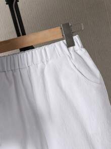 SHEIN 男童纯色短袖单排扣口袋衬衫和短裤休闲两件套 - 白色 - 查看 6