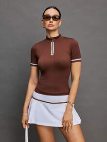 Activina 女士翻领短袖高尔夫球衫 - 咖啡棕 - 查看 1