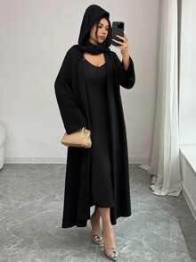DAZY Women's Elegant Solid Color V-Neck Straight Dress With Veil, 2-Piece Set, Spring - Black - View 7