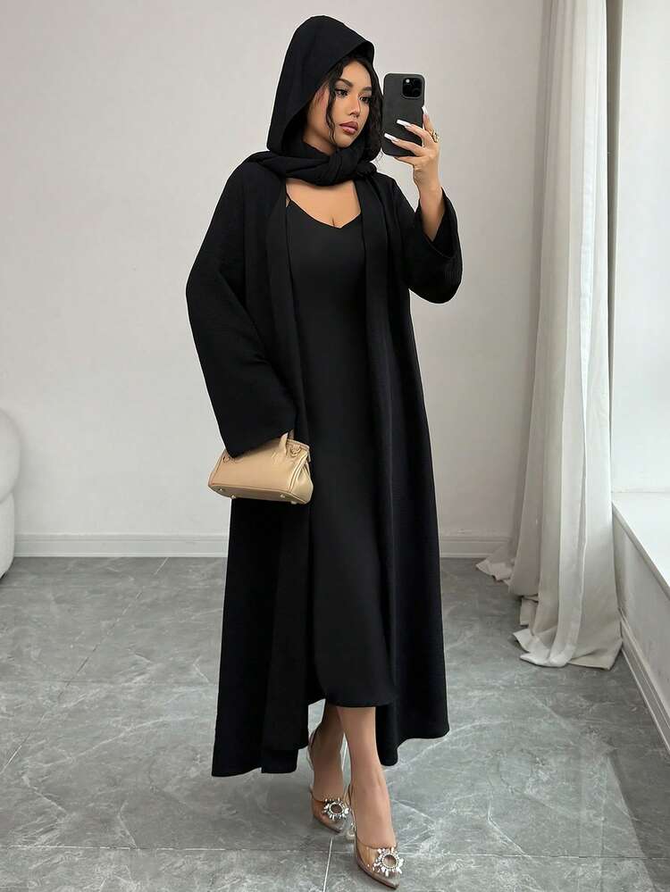 Women's Elegant Solid Color V-Neck Straight Dress With Veil, 2-Piece Set, Spring