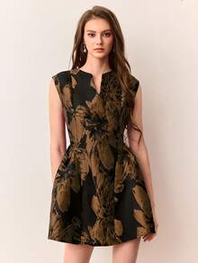 Aveloria Revavyn Đầm không tay ôm sát eo, phối màu tương phản, tay áo cánh hoa thanh lịch, chất liệu jacquard. - Nhiều màu - Xem 3