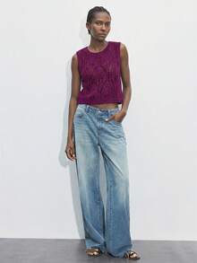 Maija 女士纯色无袖镂空针织上衣，适合圣帕特里克节、春假和复活节穿着。 - 玫紅色 - 查看 2