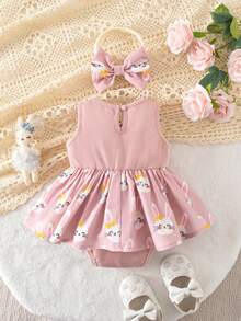 SHEIN 新生儿条纹连体衣，二合一连体衣 - 淺粉色 - 查看 2