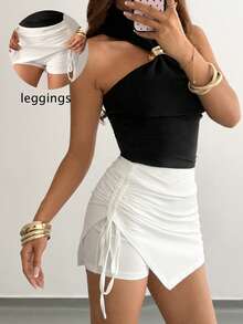 Almamuse 新款修身收腰女士紧身短裙，春夏款 - 白色 - 查看 1