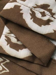 DAZY 女士休闲印花衬衫和阔腿裤两件套，春夏款 - 棕色 - 查看 7