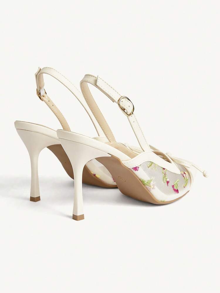 CUCCOO CHICEST Women's Fashion Pointed Classic PU Embroidered Mesh Yarn With Sexy Evening Wear Party Style Simple Slingback Stiletto High Heels Shoes