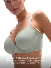 LUVLETTE 梦幻曲线支撑+侧支撑绿色钢圈聚拢T恤基础舒适隐形无缝必备绿色文胸 - 綠色 - 查看 6