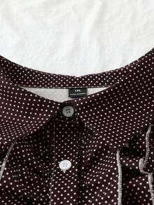 Sunspun 大码女式波点荷叶边下摆休闲百搭日常上衣，深棕色 - 彩色 - 查看 5