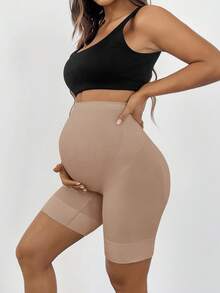 SHEIN 高级孕妇塑身衣，高腰中腿孕妇内裤，防止摩擦，柔软腹部支撑 - 卡其色 - 查看 8