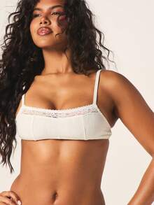 MISSGUIDED Linen Look Bralette With Delicate Lace Trim For Occasions Soft Intimate Apparel - White - View 4