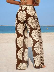 Swim Lushoire Women's Semi-Sheer Printed Cover-Up & Pants Set, Elastic Waistband, Placement Print - Multicolor - View 2