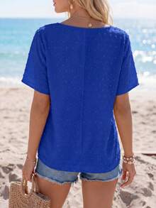 Sylviya Women's Vacation Casual Solid Color Batwing Sleeve Blouse,Short Sleeve Tops - Royal Blue - View 2