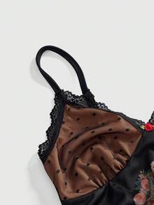 ROMWE PETITE 女士圣母玛利亚印花网纱拼接长裙 - 黑色 - 查看 10