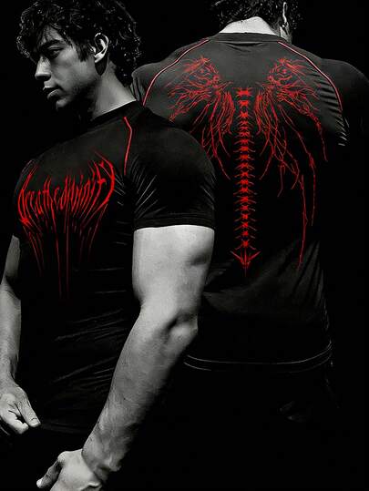 Manfinity Sport PWRUP 男士哥特字母印花插肩短袖休闲健身运动T恤