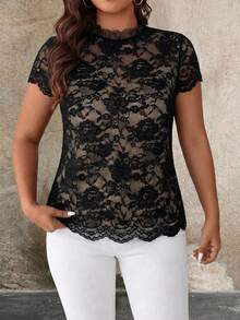 Reflora Plus Size Elegant Lace Top, Summer For Women, Spring Break, Spring Women, Elegant Party For Women - Black - View 10
