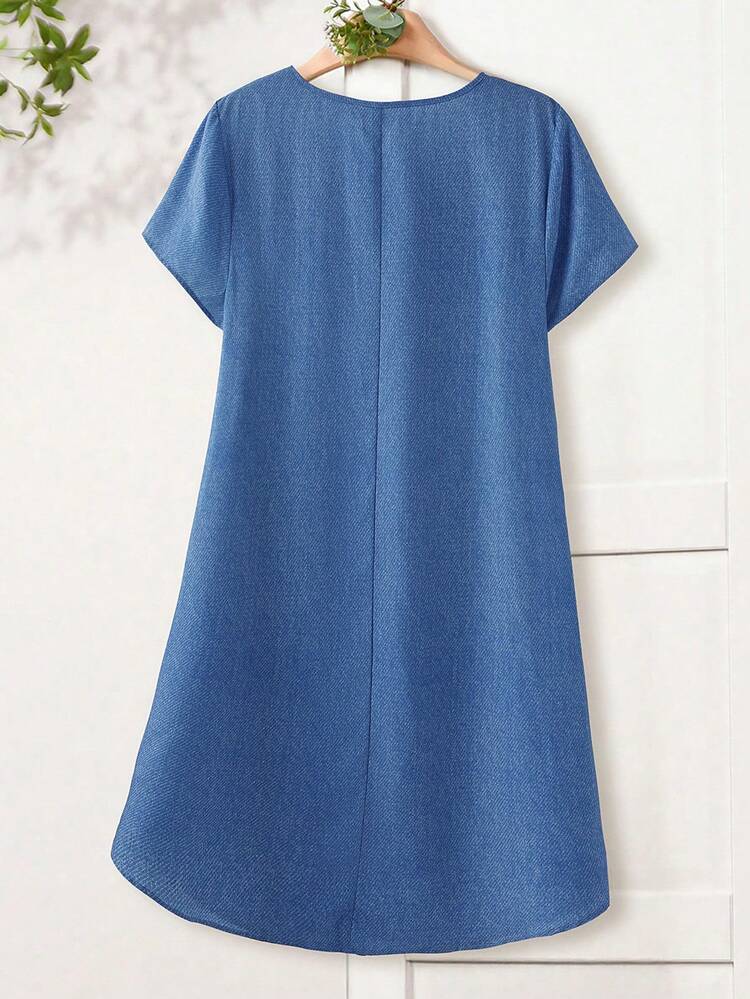Plus Size Women Floral Print V-Neck Short Sleeve Casual Dress Summer Dress  Summer Outfits Summer Clothes Spring Dress Spring Outfit Women Spring Clothing Country Style For Women Country Dress For Women Vacation Outfits Women