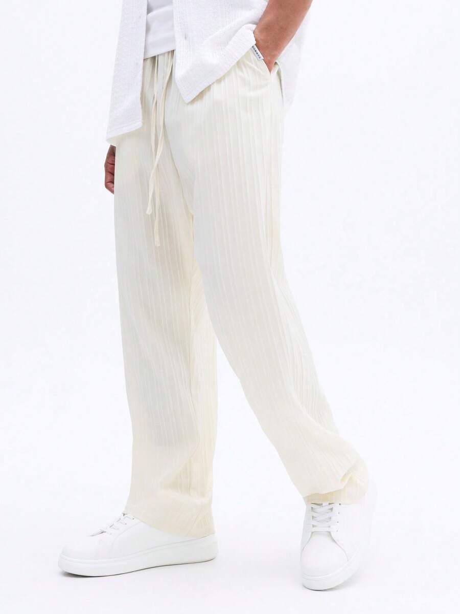 SUMWON Pantalones casuales de pierna ancha y relajada con cintura con cordón, elásticos y cómodos, ligeros para el verano - Amarillo claro - Ver 1