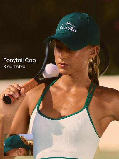 GLOWMODE Cappellino con coda di cavallo, ricamo tennis, fascia elastica, adatto per tennis, golf, pickleball e uso casual quotidiano