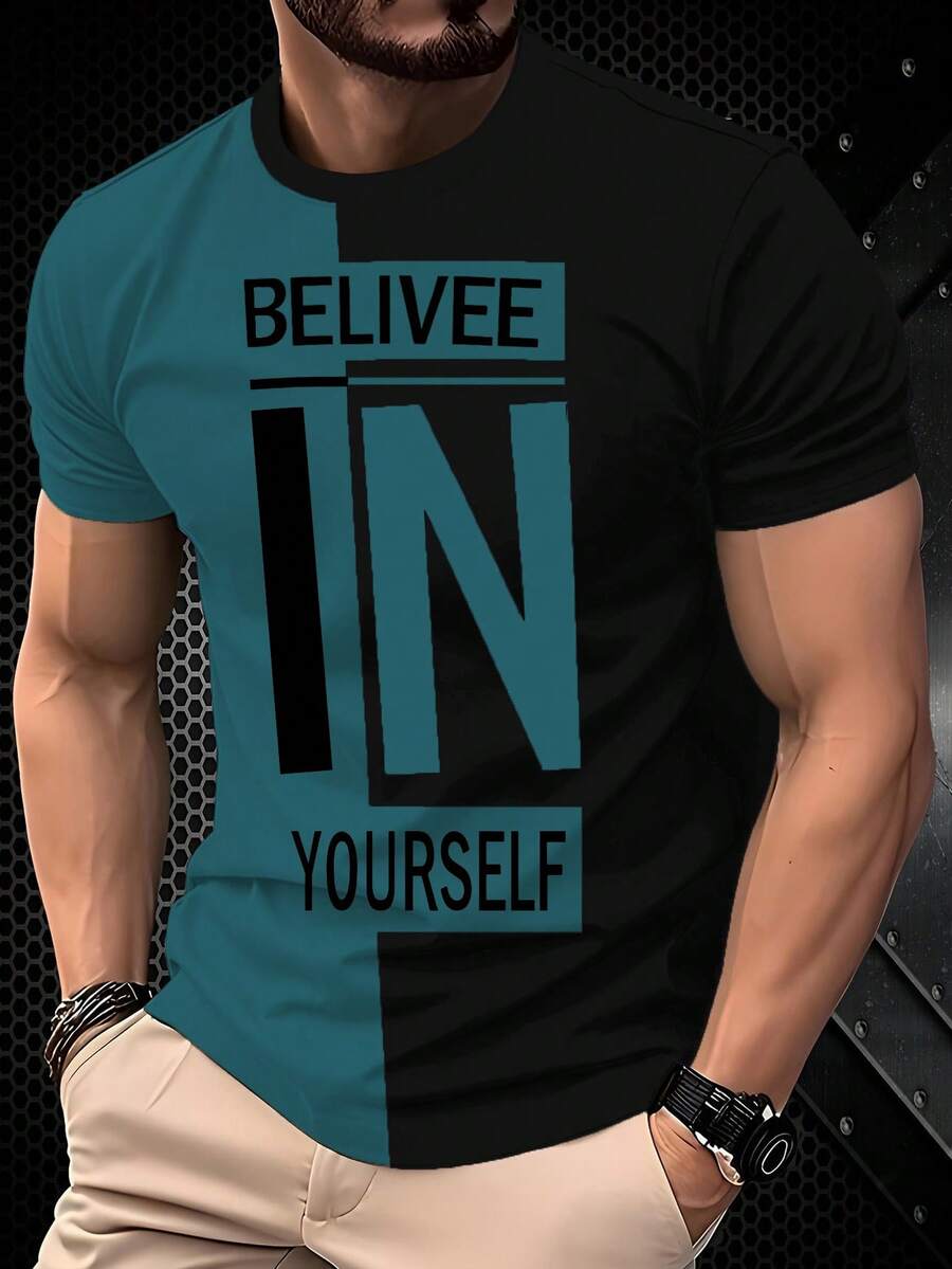 Manfinity Homme 男士复古撞色圆领T恤 - 彩色 - 查看 1