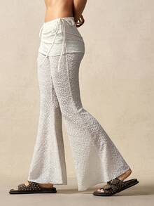 Bohemela BOHO Casual Vacation Textured Knit Flare Leg Pants For Women - White - View 1