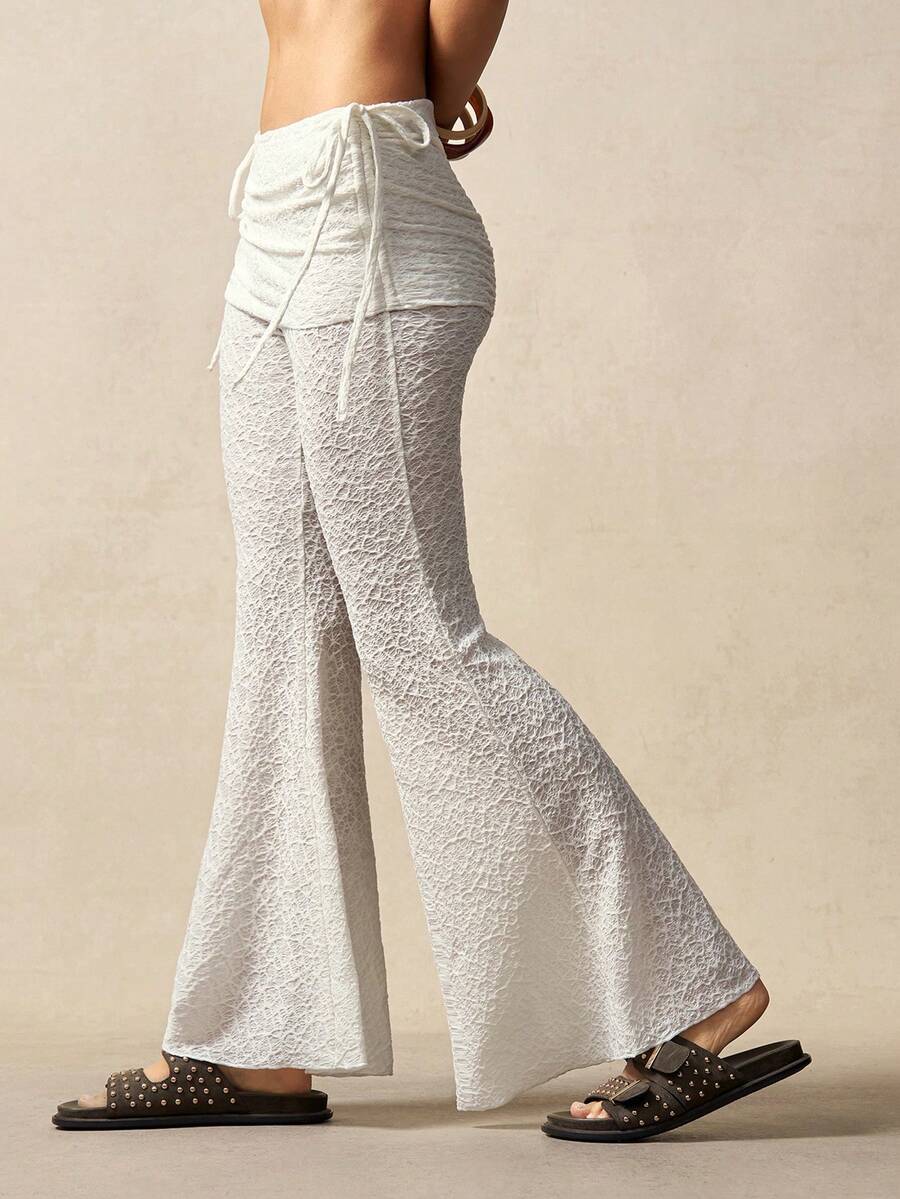 Bohemela BOHO Casual Vacation Textured Knit Flare Leg Pants For Women - White - View 1