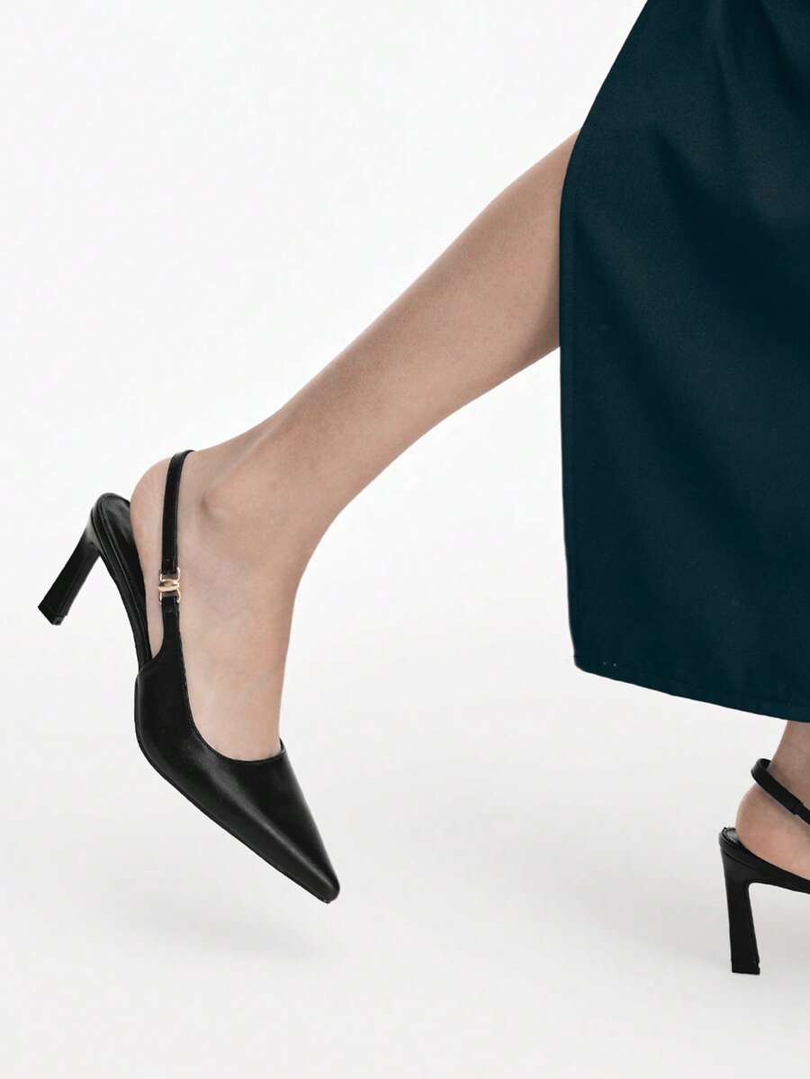 Tacones altos de punta fina y sin talón para uso diario - Negro - Ver 1