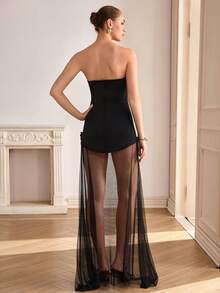 CLARA VERO Women's Bow Collar Printed Petal Sleeve Blouse And Ruffle Hem Skirt 2 Pieces Set - Black - View 7