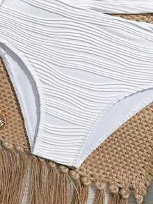 少女比基尼泳衣,花卉图案针织面料两件套,适合少女度假休闲游泳、夏季海滩、泳池、假日派对等场合 - 白色 - 查看 6