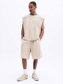 SUMWON Mens Oversized Tank Top And Knee Length Shorts Co Ord Set Casual Summer Loungewear Matching Outfit Crew Neck Sleeveless Streetwear - Khaki - View 1
