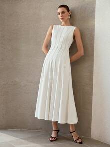 MOTF PREMIUM FRENCH ELEGANT DRESS, WAIST CINCHING DESIGN WHITE DRESS FOR WOMEN - Pearl White - View 3