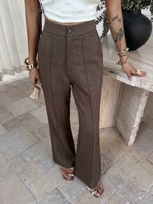 Strévra Women's Casual/Work Bell-Bottom Striped Pants - Khaki - View 1